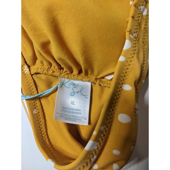 Kona‎ Sol Bikini Yellow XL Cinched Front Dot Print Top Neck Tie Swimsuit Beach - Picture 10 of 11